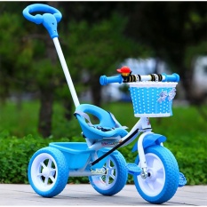 Kids castle รถจักรยานสามล้อ มีด้ามเข็น ตะกร้าหน้า สำหรับเด็ก สีฟ้า Baby Bicycle