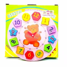 JKP Toys ของเล่นไม้เสริมพัฒนาการ นาฬิกาบล็อกรูปทรง ตัวเลข