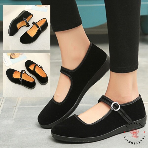 ꕥCatalog Shoesꕥ รองเท้าคัชชูกำมะหยี่ มีรายรัด สีดำ เบอร์ 35-40