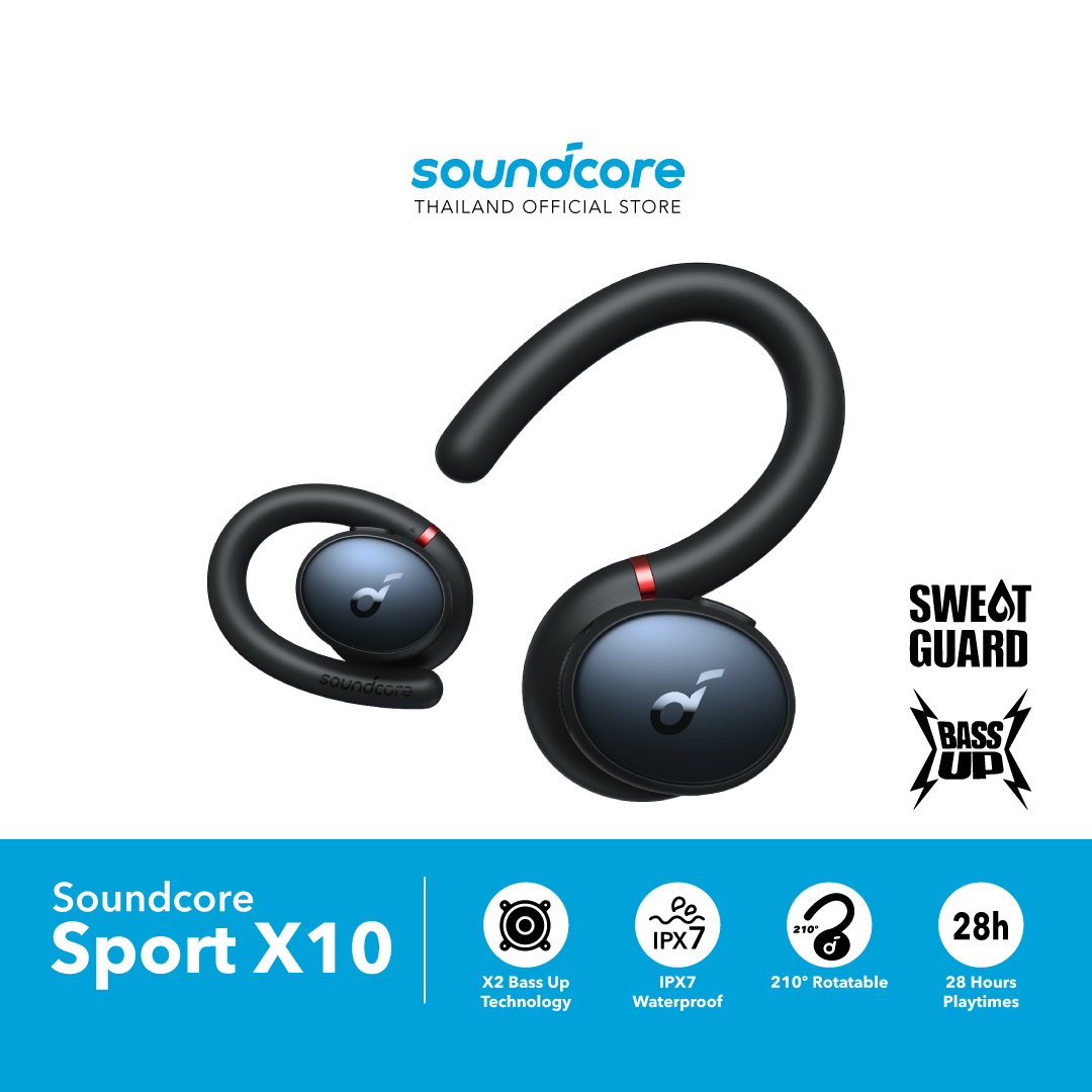 Soundcore Sport X10 หูฟังบลูทูธออกกำลังกาย Sport Earbuds,Deep Bass, IPX7 หูฟังเกี่ยวหูใส่สบายกระชับพอดี