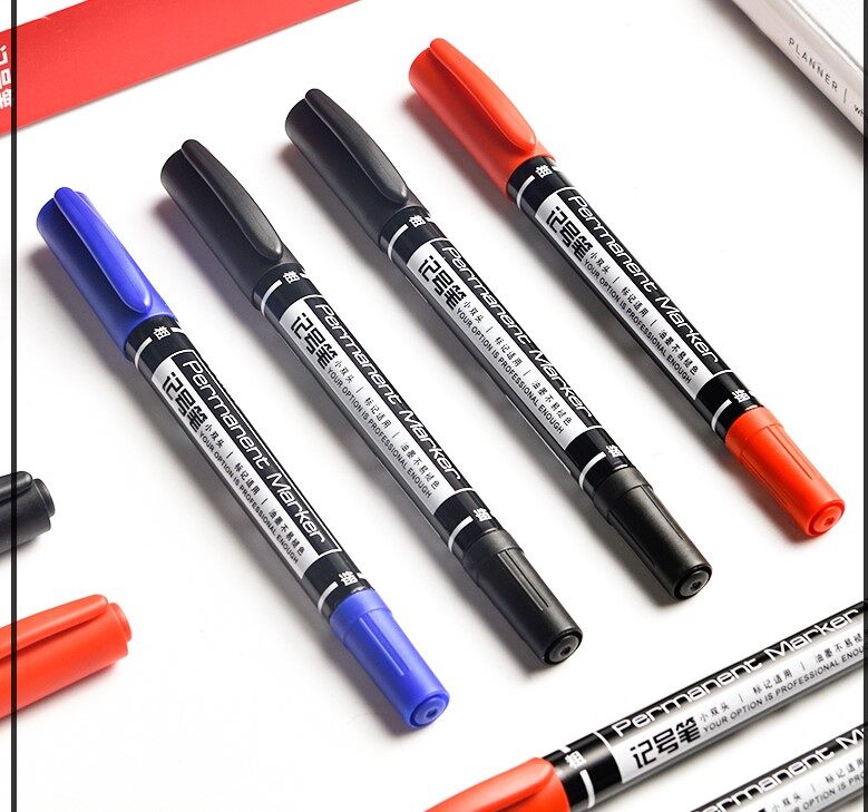 ปากกาเคมี มาร์คเกอร์ แบบลบไม่ได้ ปากกา 2หัว ปากกา Permanent ปากกาเขียนซีดี เขียนซองพลาสติก ปากกาอเนกประสงค์ สีดำ แดง น้ำเงิน