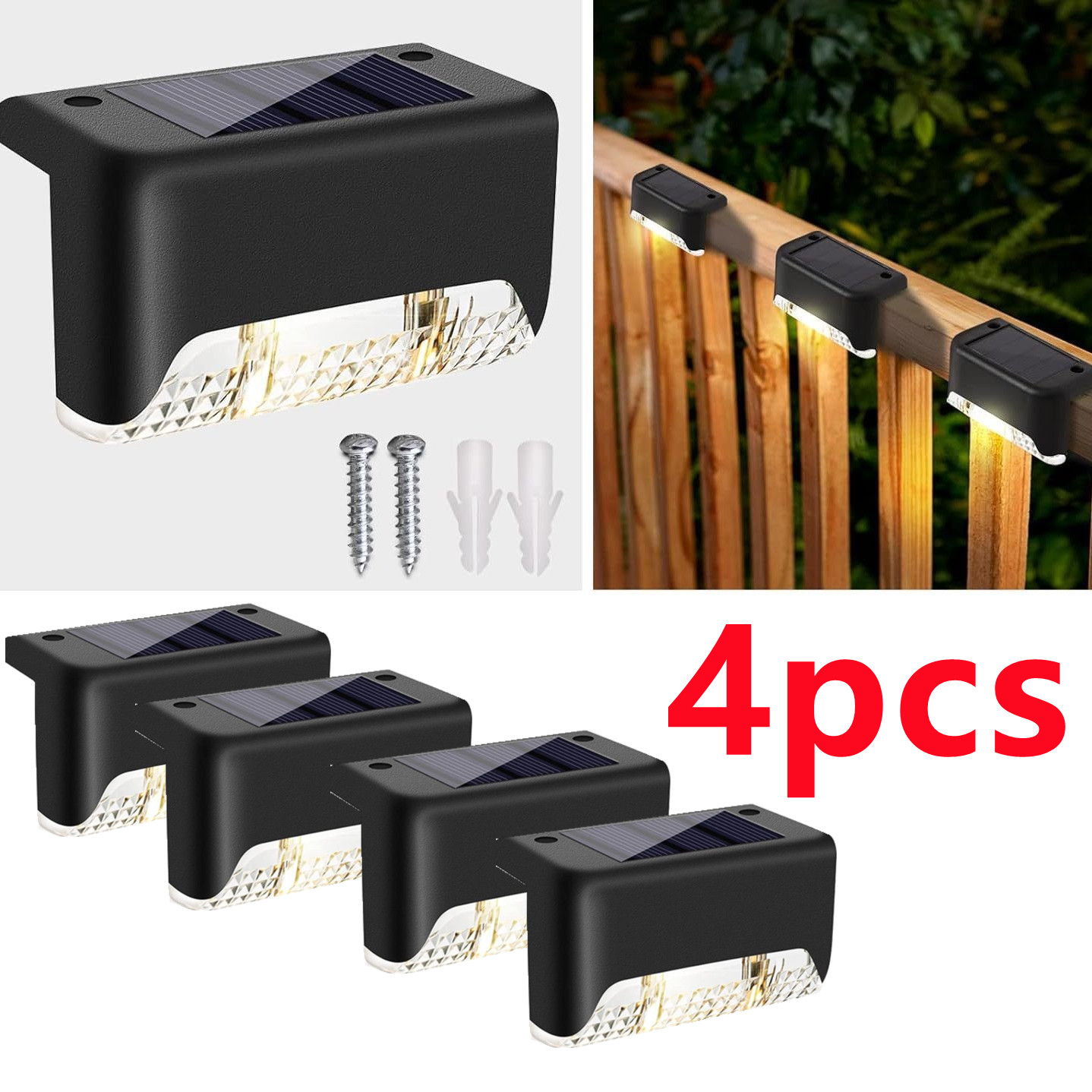 4ชิ้น ไฟโซล่าเซลล์ ติดบันไดหน้าบ้าน รั้วบ้าน ไฟเหลือง เพิ่มความสวยงาม ไฟพลังงานแสงอาทิตย์ ไฟแต่งรั้ว ไฟแต่งสวน