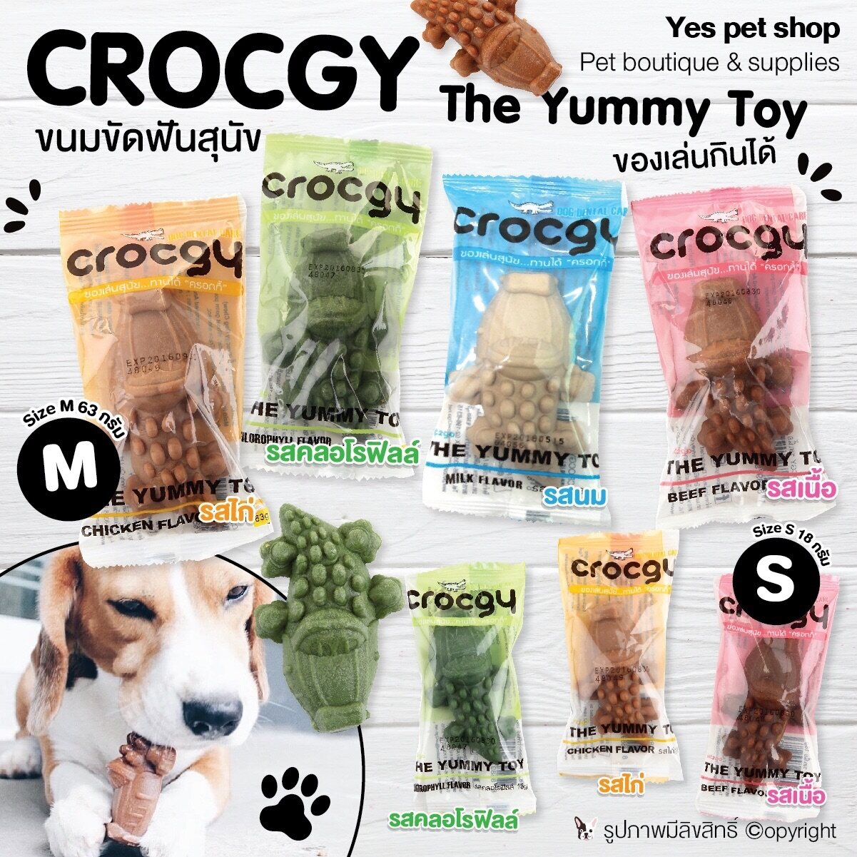 Crocgy ขนมขัดฟันสุนัข ของเล่นกินได้ (แบบตัวเลือก) โดย Yes Pet Shop
