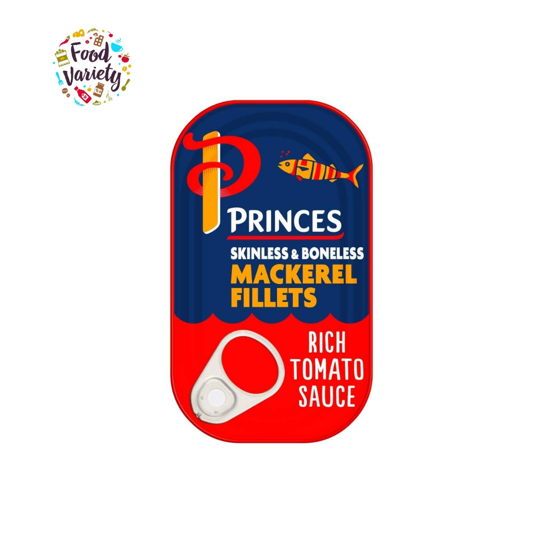 Princes Mackerel Fillets in rich tomato sauce 125g ปริ๊นท์ ปลาแมคเคอเรลไร้หนังไร้ก้างในน้ำซอสมะเขือเทศ 125 กรัม