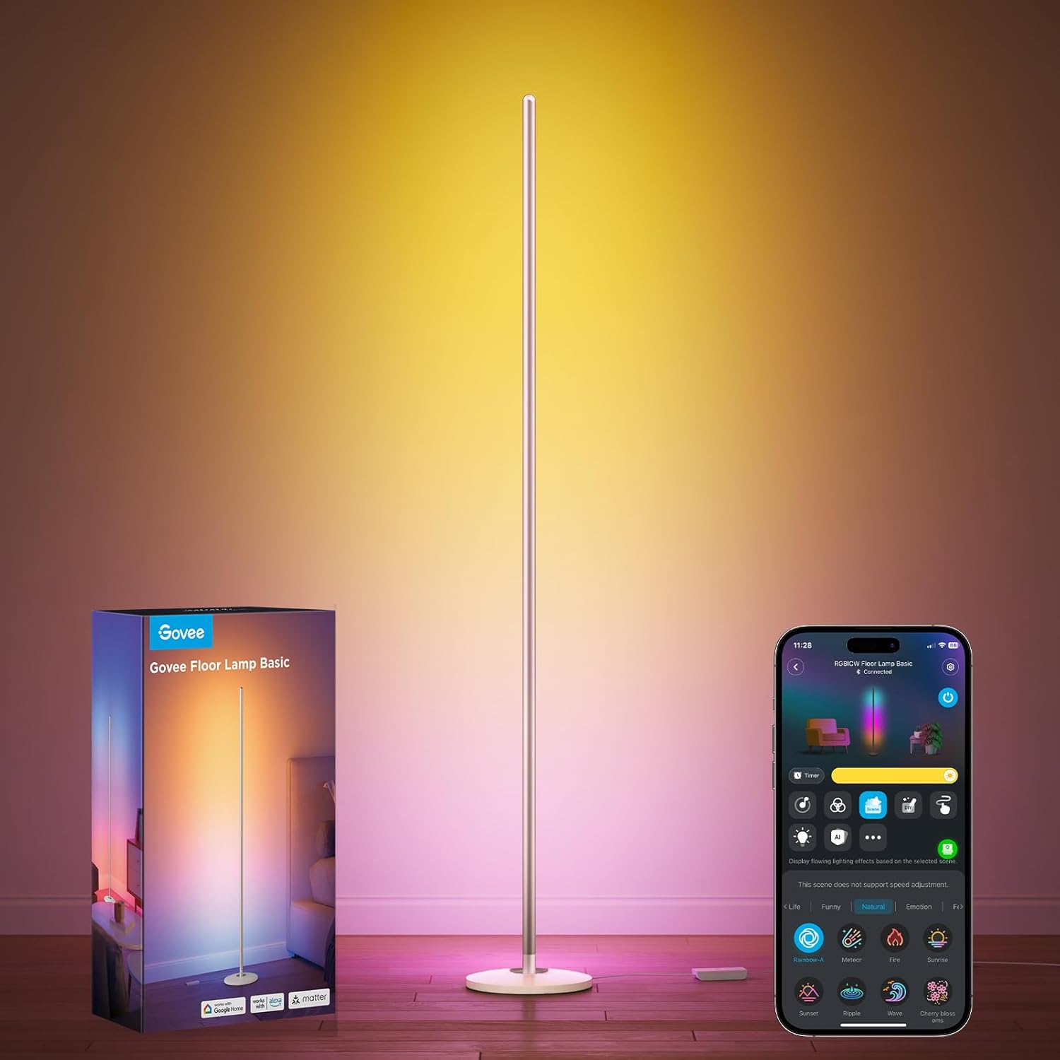 Govee RGBIC Floor Lamp LED Corner Lamp Works with Alexa Smart Modern Floor Lamp with Music Sync and 16 Million DIY Colors Color Changing Standing Lamp for Bedroom Living Room Silver