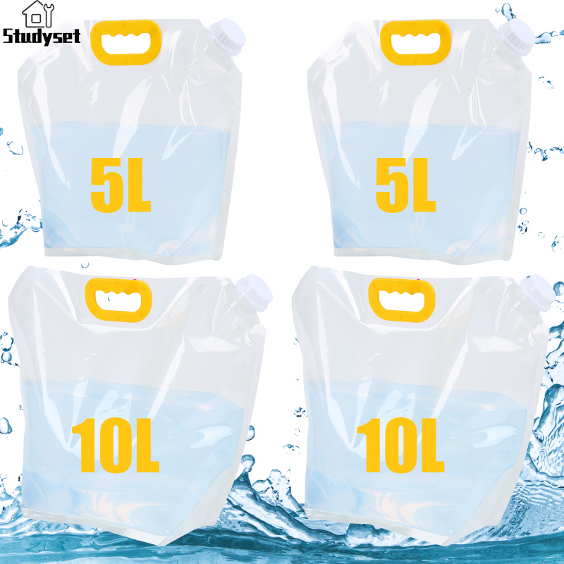 Studyset IN stock 4pcs Outdoor Portable Water Bags Transparent Foldable No-leak Large Capacity Water Canister With Handles ราคา 141 บาท*ส่งฟรี