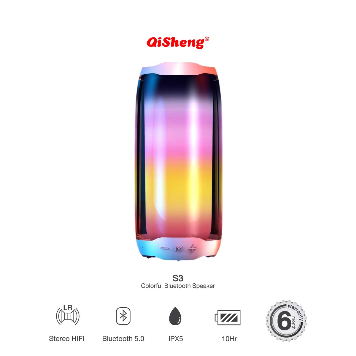 ลำโพงบลูทูธ Qisheng S3 Bluetooth Speaker ลำโพงมีไฟ แสงสี360องศา ไฟ12โหมด เสียง Surround คุณภาพระดับHIFI ราคา 1,190 บาท*ส่งฟรี