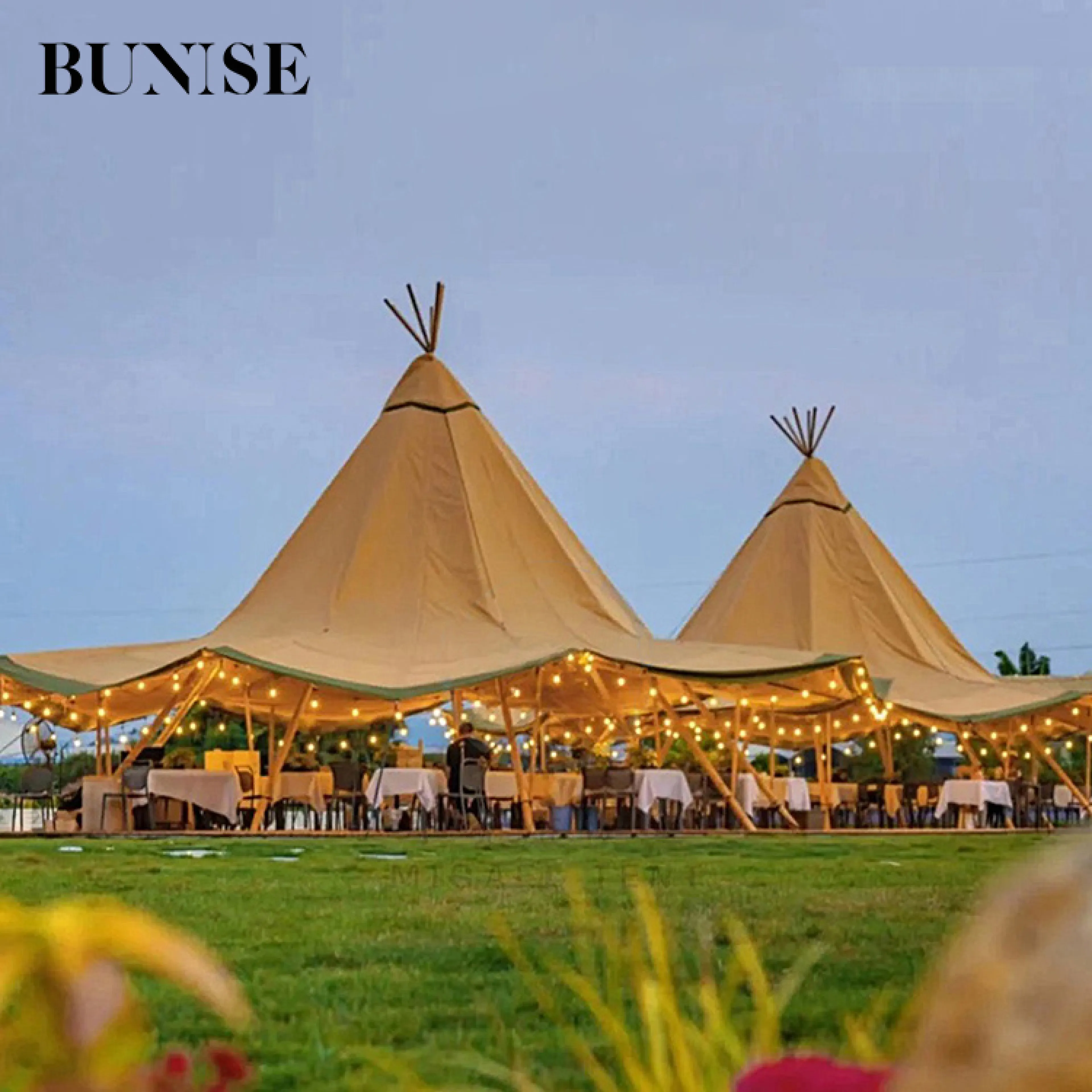 Bunise Outdoor Indian Pyramid Tent, Wide Hat Shape, Luxury Camping Style. Suitable for Restaurants, Tented Areas, Expos and Tourist Attractions. Model P2418, Free Shipping Throughout Thailand.