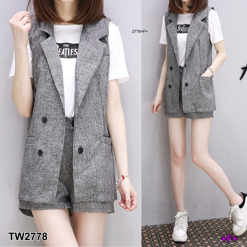 TW2778 Set 2 ชิ้น เสื้อสูท Blazer + กางเกงขาสั้น