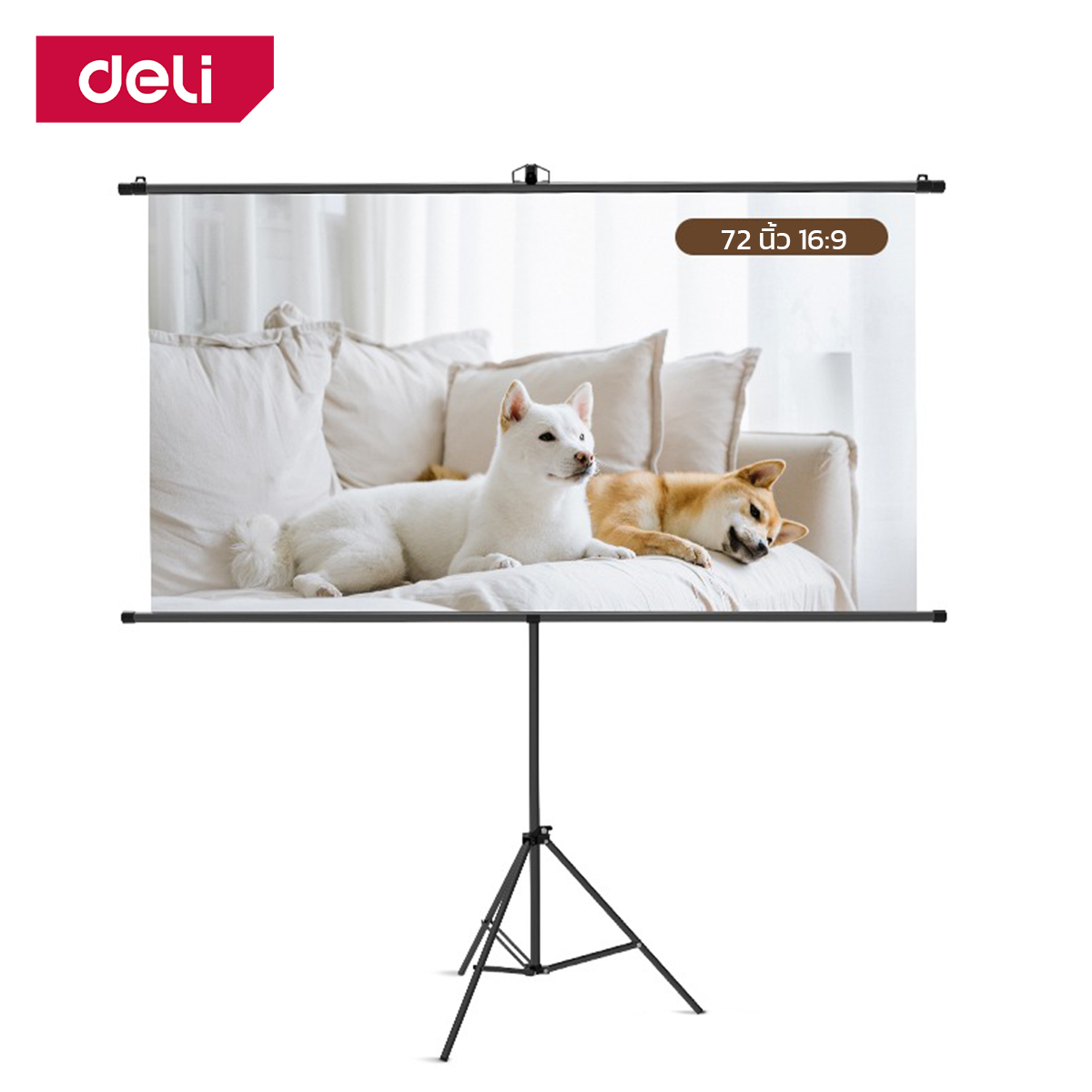 Deli หน้าจอโปรเจคเตอร์ จอโปรเจคเตอร์ จอฉายภาพโปรเจคเตอร์ตั้งพื้น พับได้ ขนาด72/84/100 นิ้ว ภาพคมชัด สีสด พร้อมขาตั้ง Projector Screen ราคา 1,399 บาท*ส่งฟรี