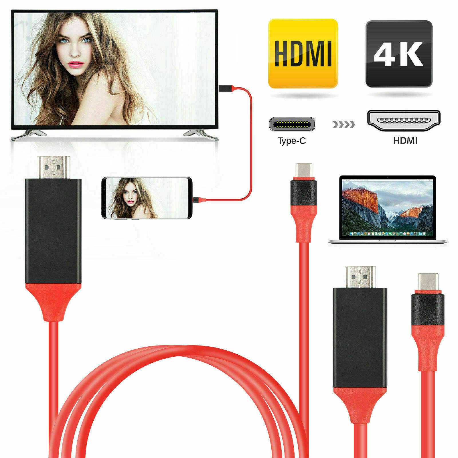 สายแปลงType C 3.1 to HDMI สาย usb C To HDMI TV เชื่อมต่อ smartphone Tablet กับทีวี (2เมตร)