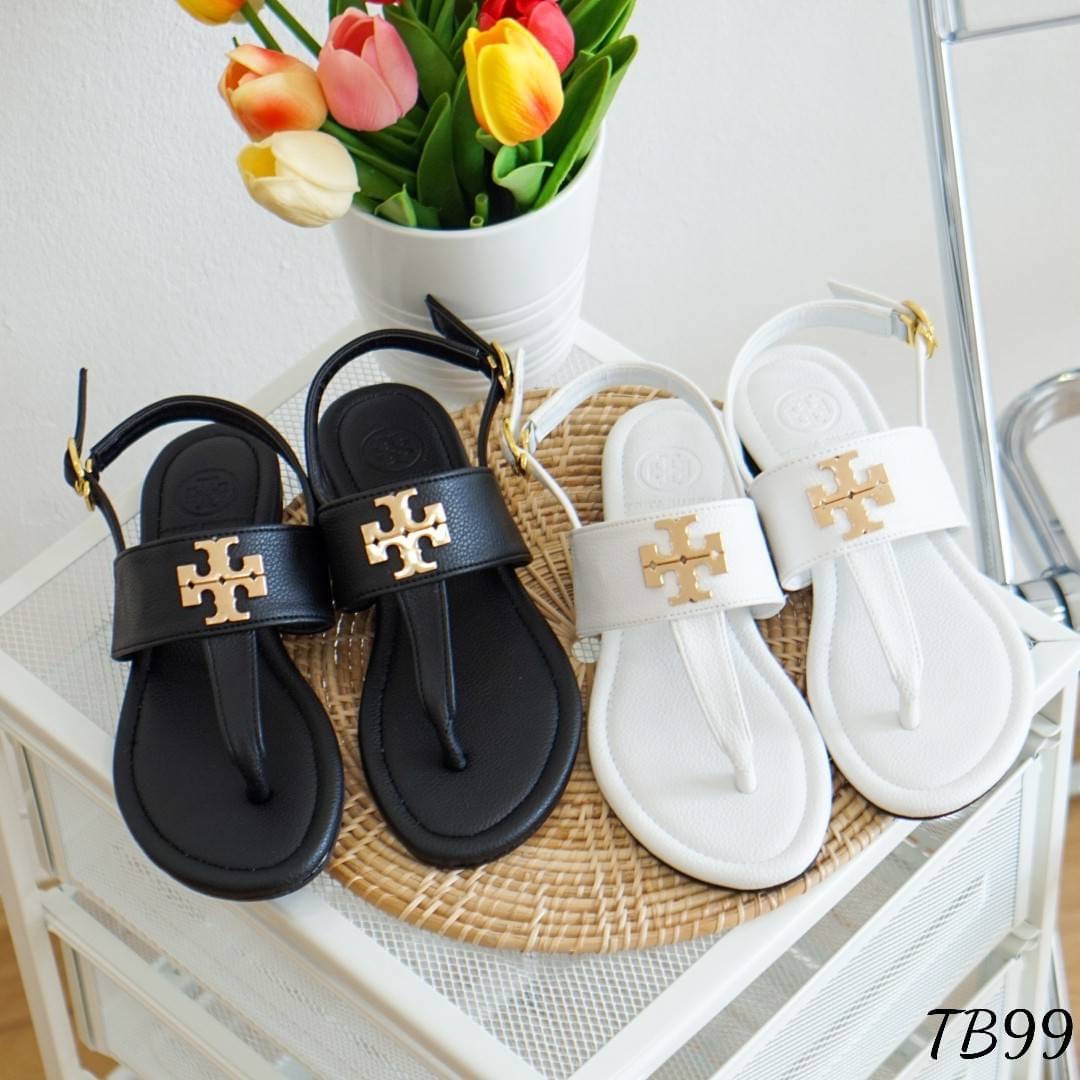 รองเท้ารัดส้น ส้นแบน งานหนังนิ่มลายเปลือกลิ้นจี่ สายตะขอเกี่ยวปรับขนาดได้ พร้อมส่ง (TB99) ราคา 390 บาท*ส่งฟรี