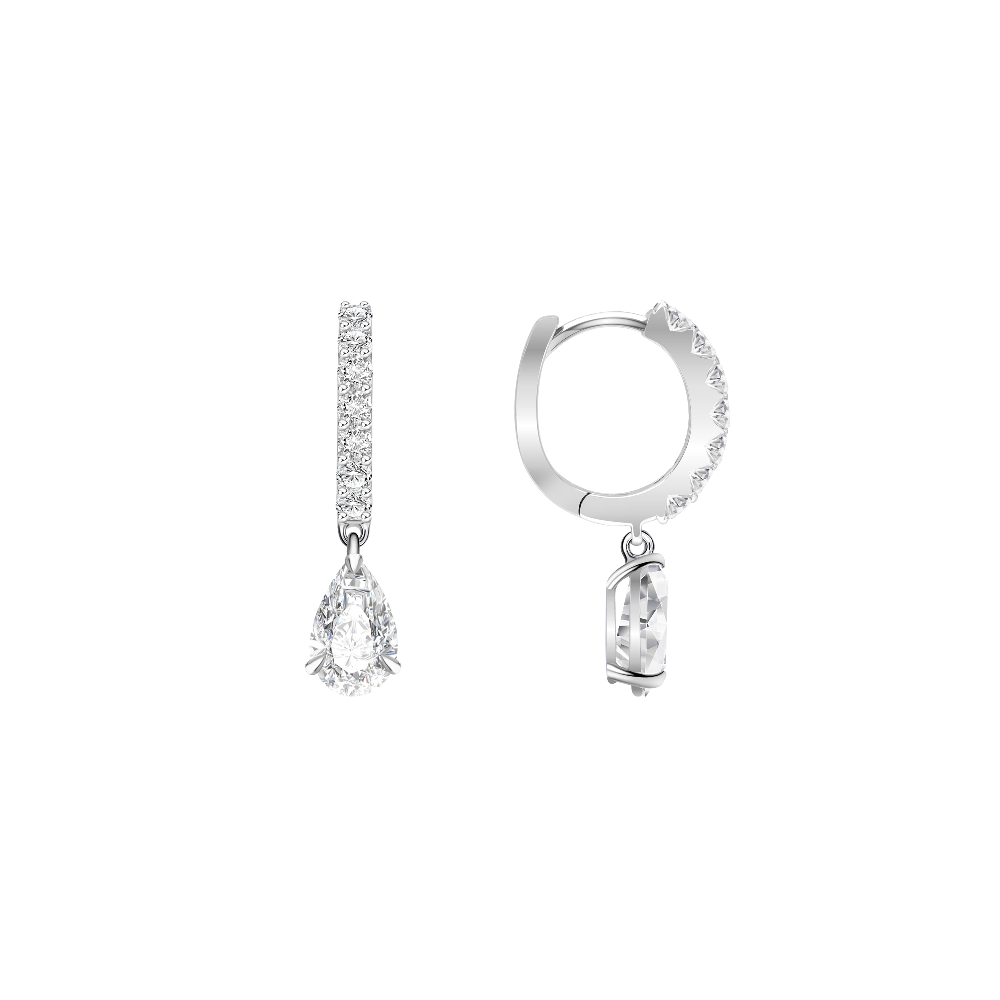 Merii ต่างหูห่วงเงินแท้ 925 ชุบโรเดียม ประดับเพชร CZ ดีไซน์ทรงหยดน้ำ : ต่างหูฝังCZ 100 Cuts 221E0350-01 ราคา 2,720 บาท*ส่งฟรี