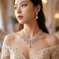Neriza Jewelry/ชุดเครื่องประดับเพชรสังเคราะห์เกรดพรีเมี่ยมประกายเที่ยบเท่าเพชรแท้ เครื่องประดับเจ้าสาว สร้อยคอเพชรNSW082