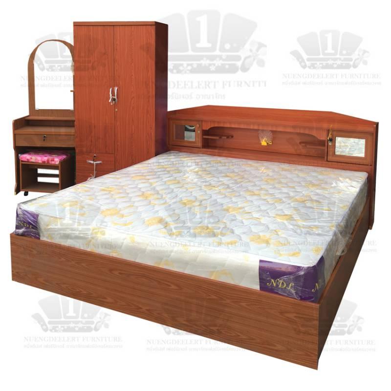 1deelert ชุดห้องนอน 3.5 ฟุต / 5 ฟุต / 6 ฟุต รุ่น PROMOTION (เตียง+ตู้เสื้อผ้า80cm.+โต๊ะแป้ง+ที่นอนสปริง) เลือกสีได้