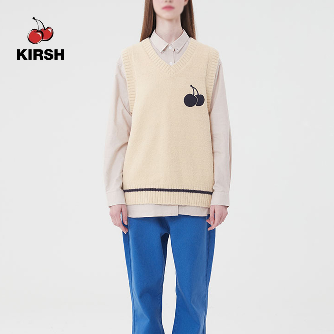 [KIRSH] UNI MIDDLE CHERRY V-NECK KNIT VEST |22AW | ราคา 1,566 บาท*ส่งฟรี