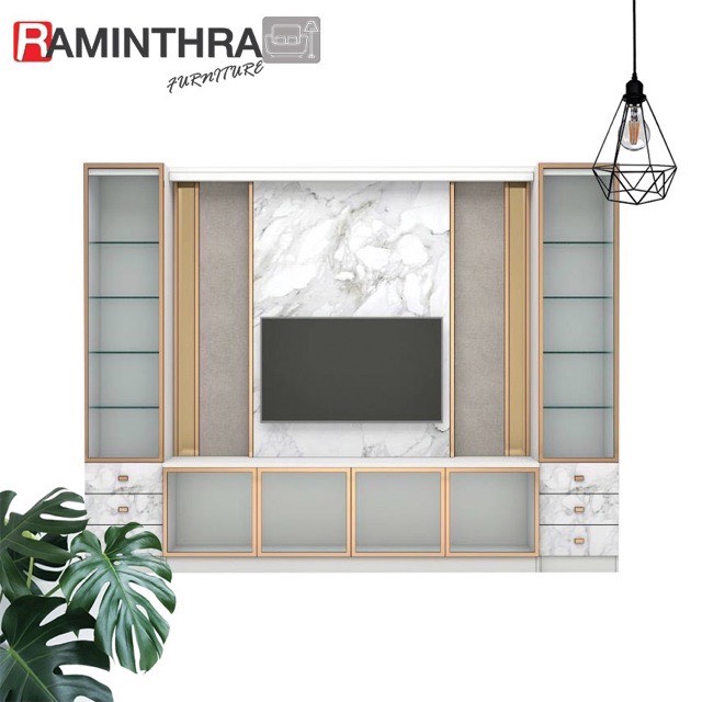 Raminthra Furnitureตู้โชว์วางทีวี รุ่น พิงค์โกลด์ ขนาด 300 ซม. สีขาว ( Showcase ) ราคา 23,900 บาท*ส่งฟรี