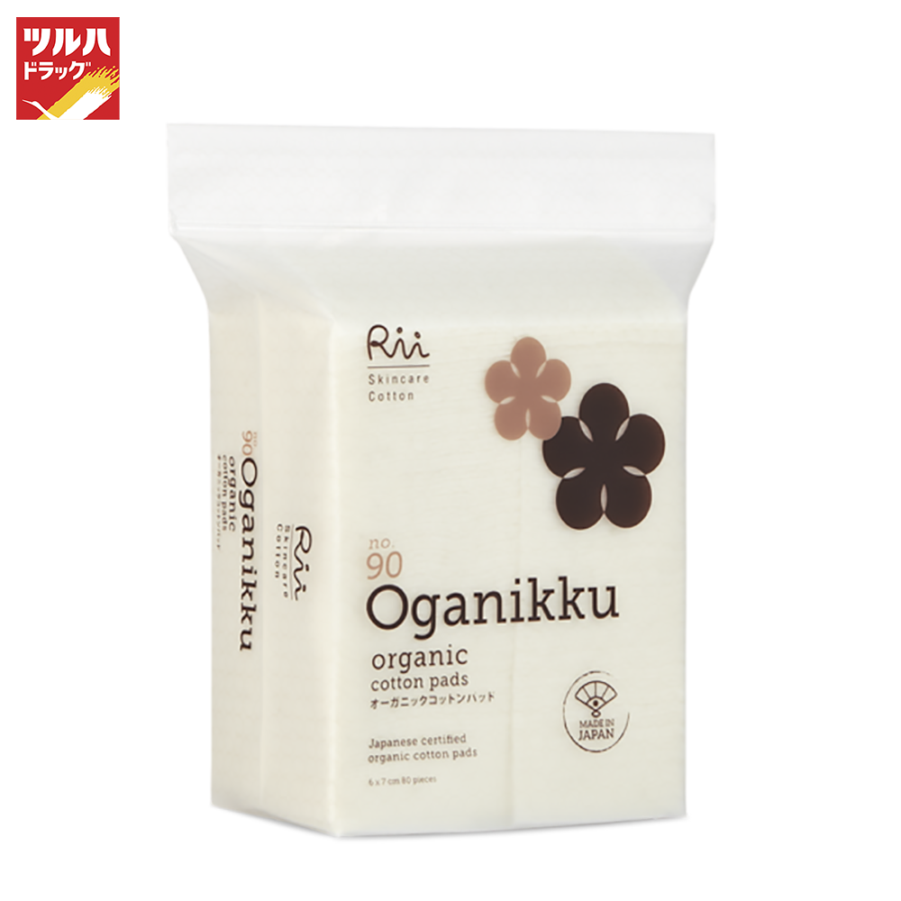 RII 90 Oganikku Organic Cotton Pads 80 pcs./bag  / ริอิ สำลีแผ่นออร์แกนิค รุ่นโอกานิคคุ เบอร์90 80แผ่น