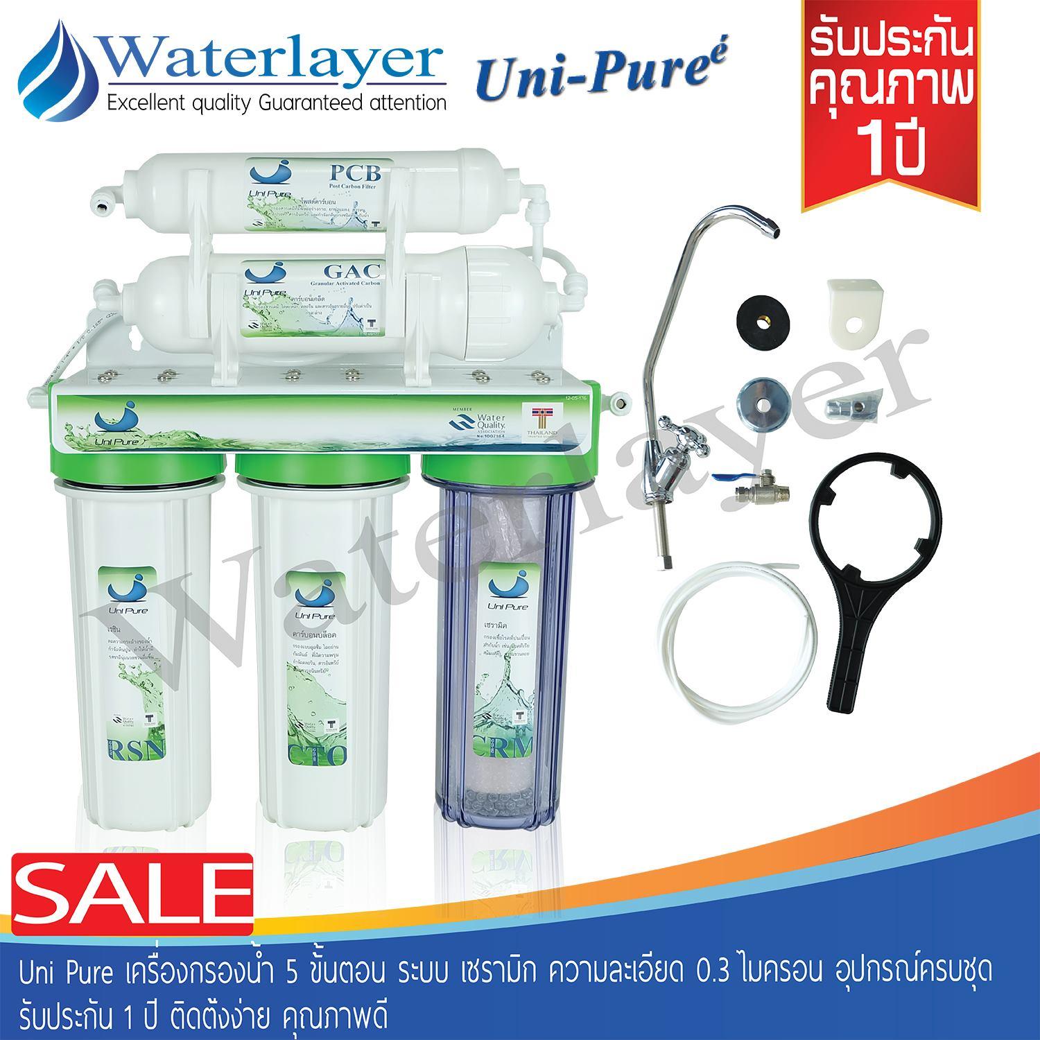 Uni pure เครื่องกรองน้ำ 5ขั้นตอน ระบบเซรามิก ความละเอียด0.03 ไมครอน กรองน้ำได้สะอาด ขจัดตะกอน หินปูน สี กลิ่น รับประกัน 1 ปี(กระบอกขุ่นหมด) ราคา 1,149 บาท*ส่งฟรี