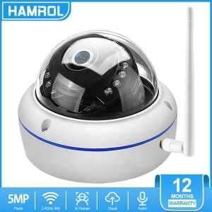 สินค้า Hamrol 5MP Vandal-Proof Wifi กล้อง IP ICsee APP 1080P เสียงบันทึกการมองเห็นได้ในเวลากลางคืนการ์ด SD Slot กล้องวงจรปิดกลางแจ้งกล้องโดม