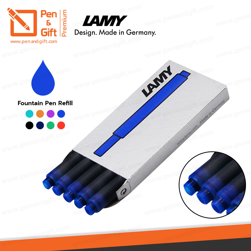LAMY หมึกหลอดลามี่ T10 สำหรับปากกาหมึกซึม สีดำ, น้ำเงิน, น้ำเงินเข้ม, แดง, เขียว, ม่วง, ฟ้าเทอร์ควอยซ์, ส้มบรอนซ์ ของแท้ 100 % - LAMY T10 Ink Cartridge Refill for Fountain Pen ラミー インク カートリッジ（5本入）[ปากกาสลักชื่อ ของขวัญ Pen&Gift Premium]