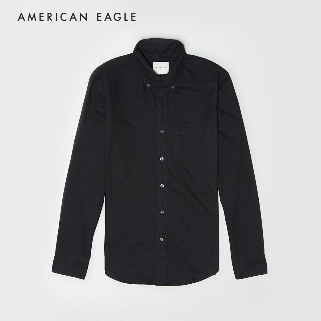 American Eagle OXFORD LONG SLEEVE SOLID SHIRT เสื้อเชิร์ต ผู้ชาย แขนยาว อ๊อกซ์ฟอร์ด ลายโลโก้ (015-1386-001)