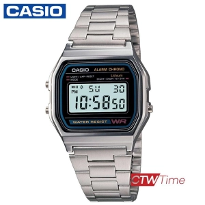 สินค้า Casio Digital Classic นาฬิกาข้อมือสุภาพบุรุษ สีเงิน สายสแตนเลส รุ่น A158WA-1DF
