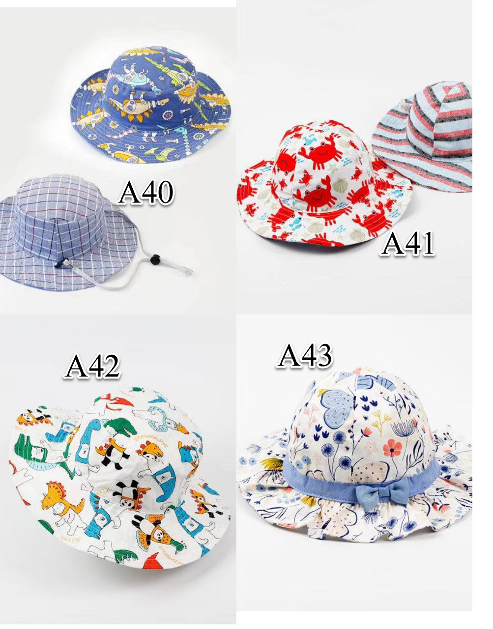 [พร้อมส่ง] รวมลาย หลากลาย หมวก Bucket​ เด็ก หมวกบั​กเก็ต​เด็ก หมวกปีกกว้าง คละลาย คละแบบ มีเชือก มีสายรัดคาง A1-A70