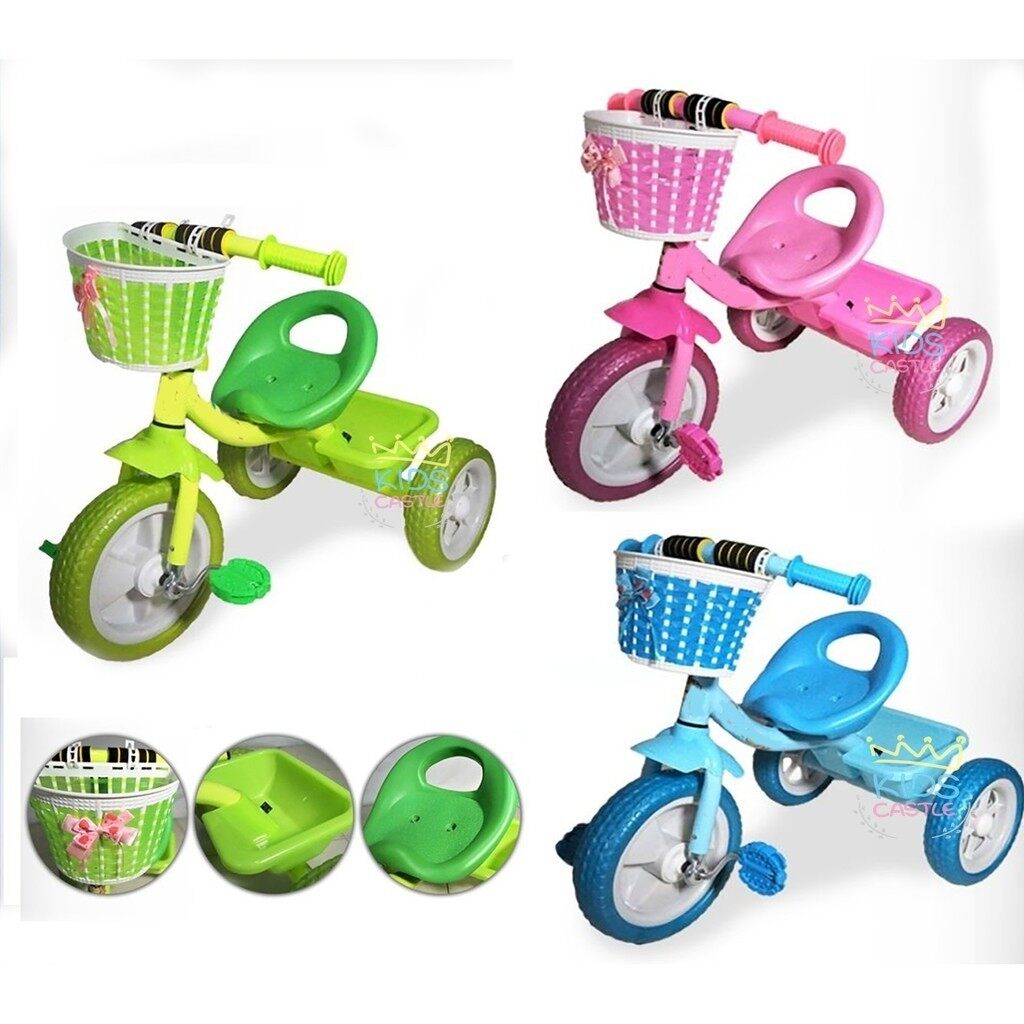 TheWoodyToys รถจักยานสามล้อ รถจักรยาน รถจักรยานสามล้อเด็กมีตะกร้าหน้ารถและกระบะใส่ของด้านหลังสำหรับเด็ก