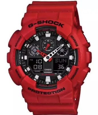 Casio G-Shock นาฬิกาข้อมือผู้ชาย สายเรซิ่น รุ่น GA-100B-4A - สีแดง