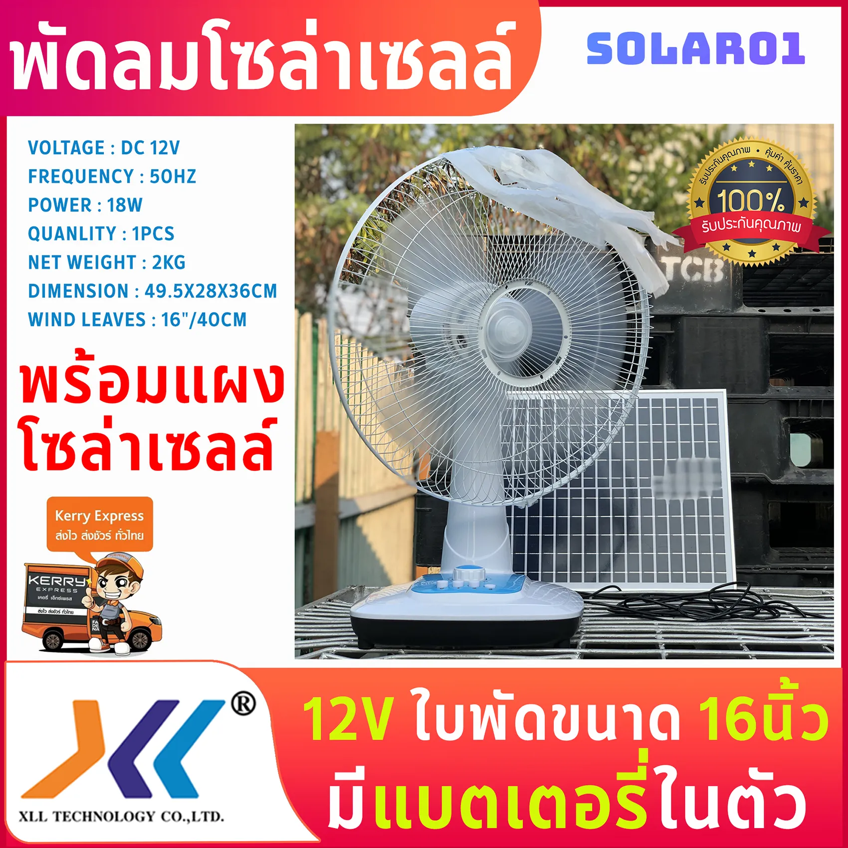 พัดลม โซล่าเซล 12V 16 นิ้ว พร้อมแผงโซล่าเซลในชุด แรงสะใจ!