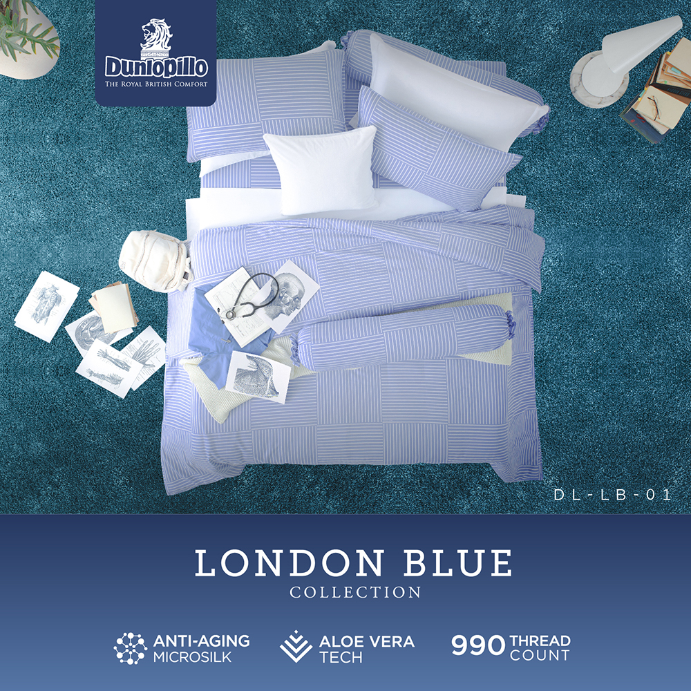 Dunlopillo ชุดผ้าปู เทคโนโลยีผ้าถนอมผิว ทอ 990 เส้น รุ่น London Blue ส่งฟรี ราคา 1,049 บาท*ส่งฟรี