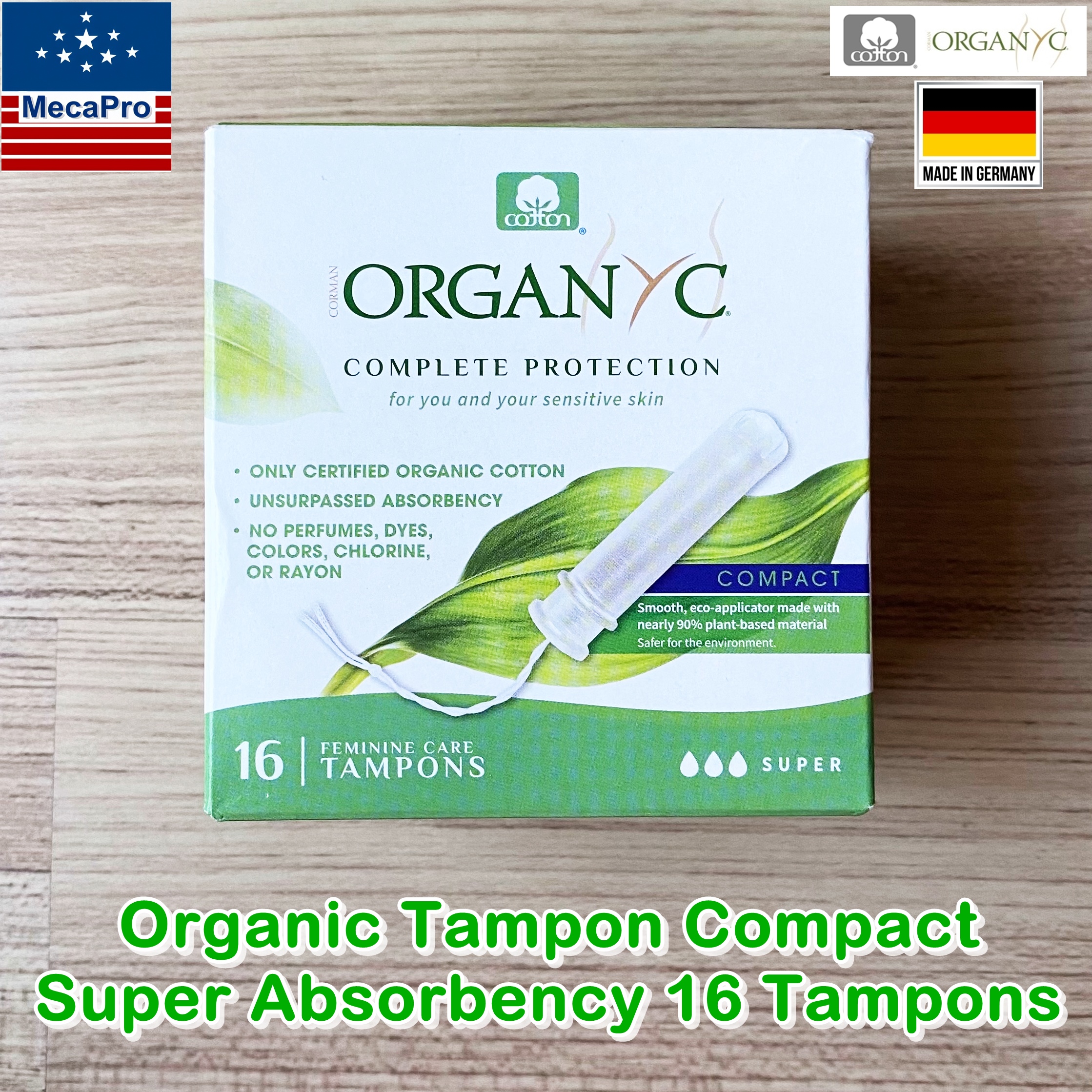 Organyc®Organic Tampons Compact Super Absorbency 16 Tampons ผ้าอนามัยแบบสอด 16 ชิ้น ออแกนิก สำหรับวันมามาก ขนาดเล็กกระทัดรัด
