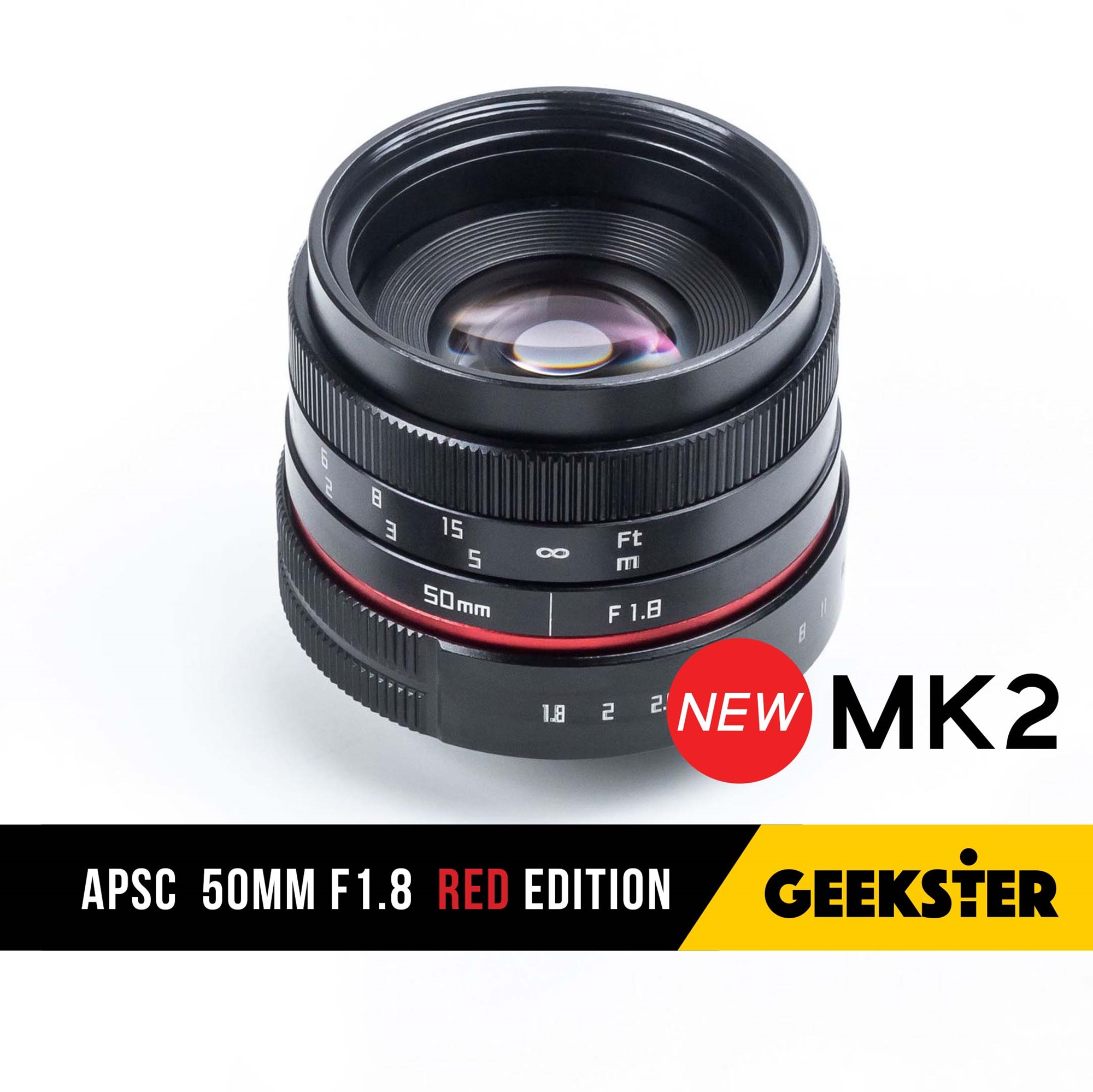 ✨ เลนส์ละลาย ✨ ฮิตสุดๆ APSC 50mm f1.8 สำหรับกล้อง Mirrorless ( FUJI / OLYMPUS / SONY / PANASONIC / CANON / NIKON ) ( เลนส์หลังละลาย เลนส์มือหมุน เลนส์ หน้าชัดหลังเบลอ ) ( สำหรับ กล้อง ฟูจิ โซนี่ แคนนอน เมาท์ FX M43 E EOS M Mount ) ( 50 mm f 1.8 Geekster ) ราคา 1,490 บาท*ส่งฟรี