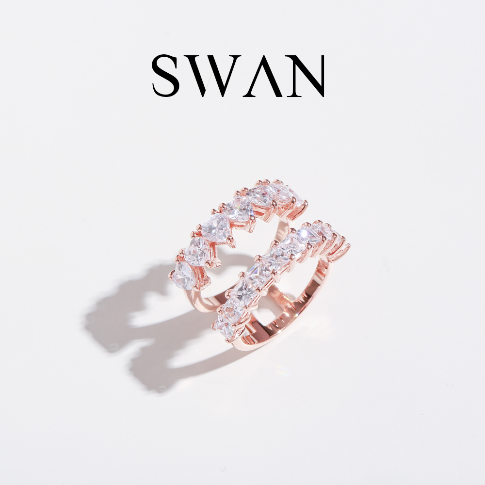 SWAN - Heart Row Ring Rosegold แหวนเงินแท้ ฝังเพชรหัวใจ คิวบิกเซอร์โคเนีย cubic zirconia ชุบสีโรสโกลด์ ราคา 2,490 บาท*ส่งฟรี