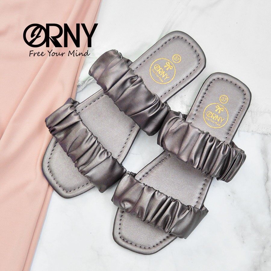 [No.OY980] ของแท้ ? ORNY(ออร์นี่) ® รองเท้าบาร์บี้ สวม2ตอน น่ารักมาก สีเอิร์ธโทน - รองเท้าแตะผู้หญิง รองเท้าหนังย่น