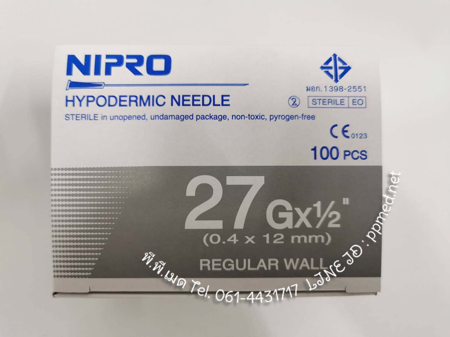 เข็มฉีดยาพลาสติก​ Nipro​ # 27G x 1​/2 นิ้ว   บรรจุ :  1 กล่อง (100 อัน)