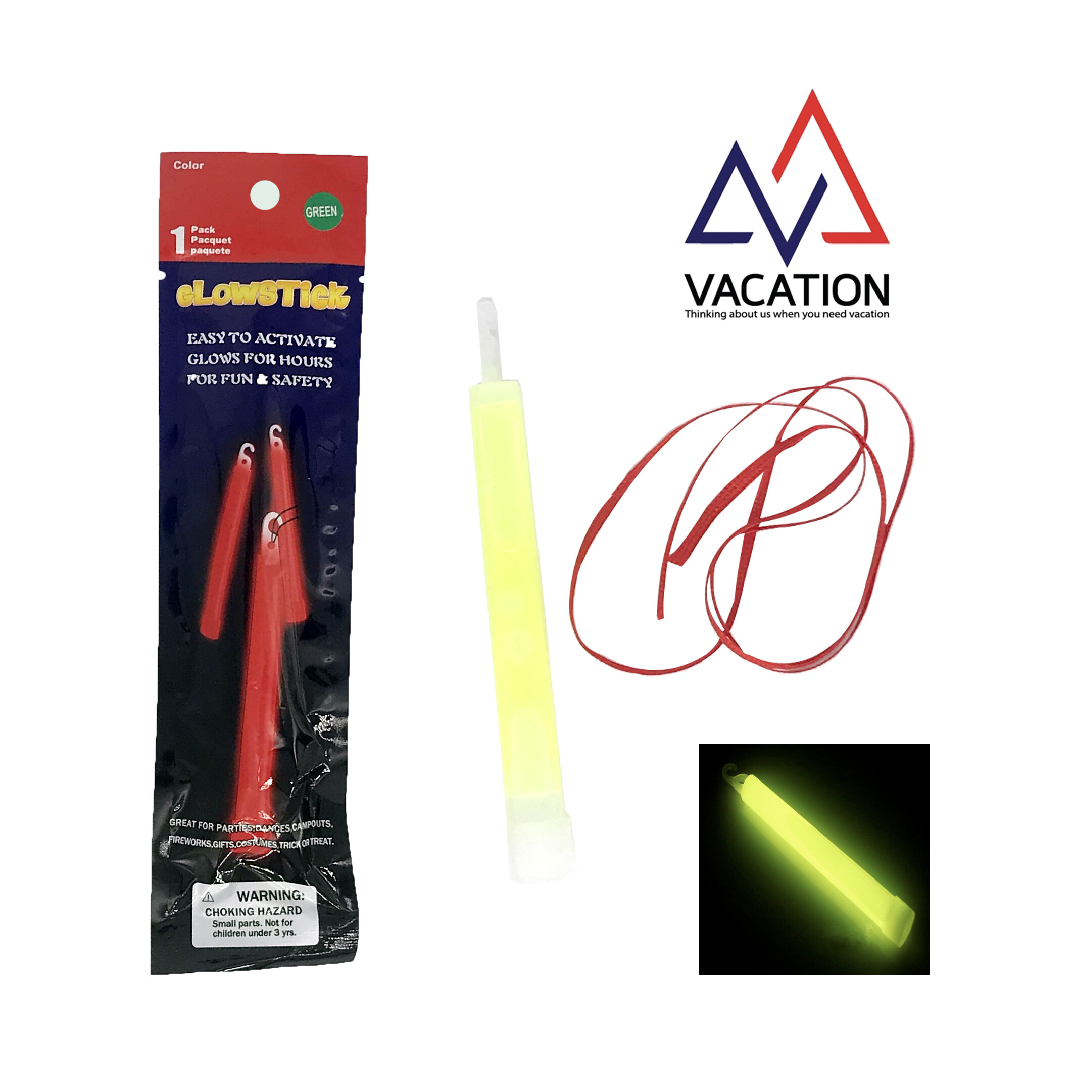 VACATION Light stick แท่งไฟ ส่องสว่าง แท่งไฟส่งสัญญาฉุกเฉิน 1 ซอง ประกอบด้วย 1 แท่ง นานถึง 8 ชั่วโมง สีเขียว สีเหลือง สีน้ำเงิน สีส้ม สีแดง สีชมพู
