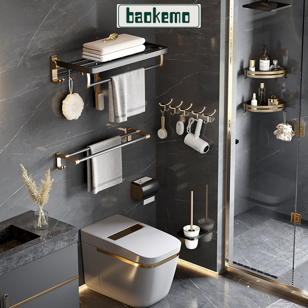 baokemo ผ้าเช็ดตัวชั้นวางผ้าเช็ดตัวชุด 6pcs แปรงกล่องทิชชู่ชั้นวางผนัง ราคา 399 บาท*ส่งฟรี