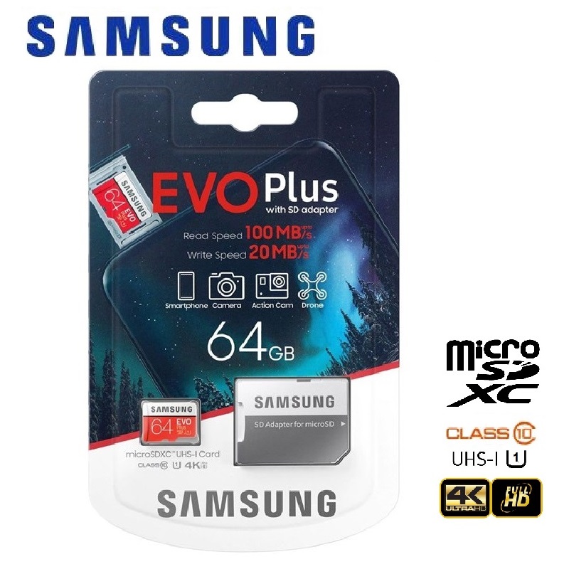 Samsung 64GB EVO Plus Micro SD with Adapter (100MB/s)