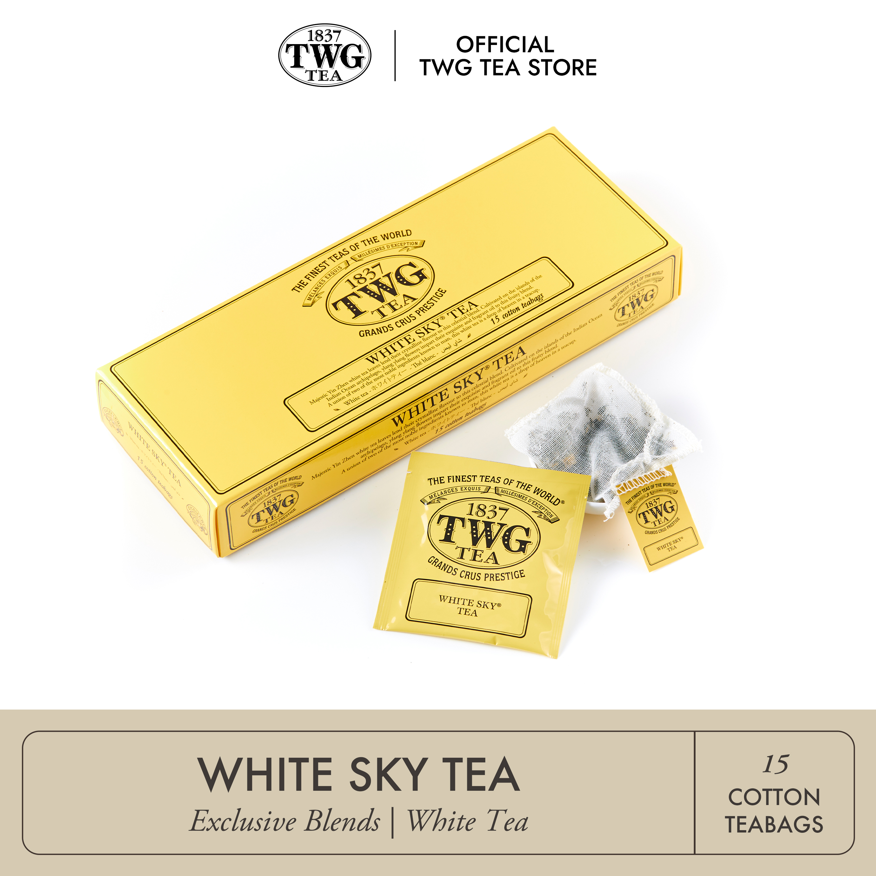 Twg Tea | White Sky Tea | White Tea Blend | Cotton Teabag Box 15 Teabags / Tea Tee Doo-Bi-Gee White Sky Tea, Sachet Type, Contains 15 Sachets. ราคา 1,035 บาท*ส่งฟรี