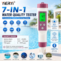 YIERYI ตัวทดสอบคุณภาพน้ำดิจิตอลความแม่นยำสูง7 In 1 Ph/ec/tds/ความเค็ม/S.g/orp/ อุณหภูมิปากกาคุณภาพน้ำ IP67กันน้ำการเชื่อมต่อบลูทูธหลายฟังก์ชั่นเหมาะสำหรับการดื่มน้ำสระว่ายน้ำห้องแล็บการเพาะปลูกน้ำโคโลนี