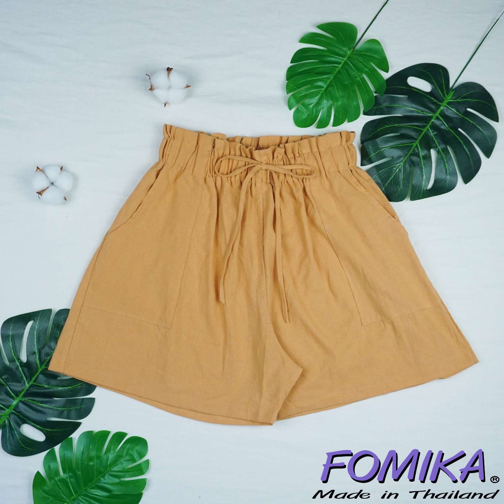 ? FOMIKA 2?กางเกงขาสั้น กางเกงขา​สั้น​ผู้หญิง​ ผ้าฝ้ายแท้100% เชือกรูดได้จริง​