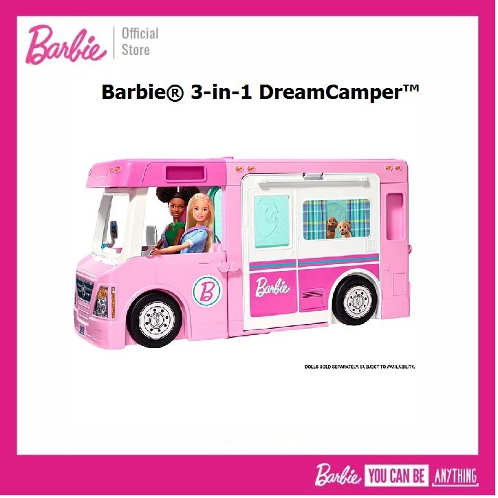 Barbie® รถบ้านตุ๊กตาบาร์บี้ 3-in-1 Dream Camper Vehicle with Pool, Truck, Boat and 60 Accessories  GHL93