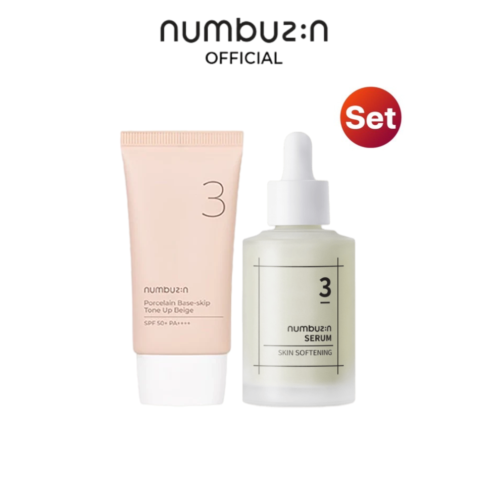 (Set) numbuzin No.3 Porcelain Base-skip Tone Up Beige 50ml. นัมเบอร์3 พอร์ซเลน เบส-สคิป โทนอัพ เบจ 50มล. + numbuzin No.3 Skin Softening Serum 50ml. นัมเบอร์ 3 สกิน ซอฟต์เทนนิ่ง เซรั่ม 50มล. ราคา 1,090 บาท*ส่งฟรี