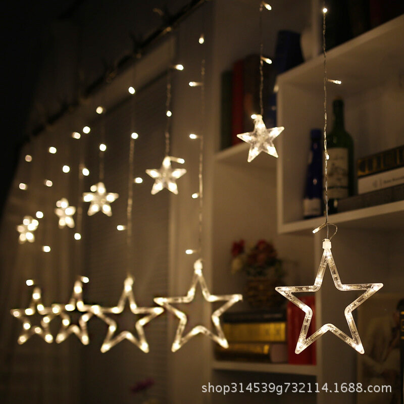 Starry Sky Curtain Lights โคมไฟ LED ปีใหม่ไฟสตริงไฟตกแต่งวันคริสต์มาสกลางแจ้งห้าแฉก Starry Sky Lights