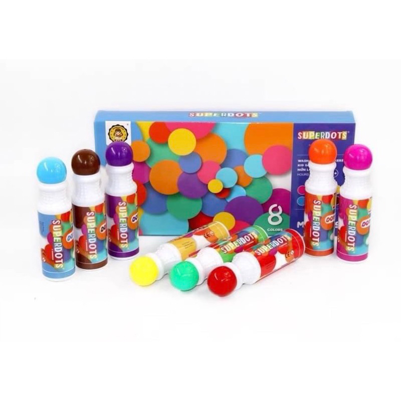 พร้อมส่งในไทยสี Super Dot (Do a dot markers) รุ่นใหม่ 1 กล่องมี 8 สี แท่งใหญ่ และสมุดสี dot ปลอดสารพิษ ปลอดภัย เหมาะสำหรับเด็ก