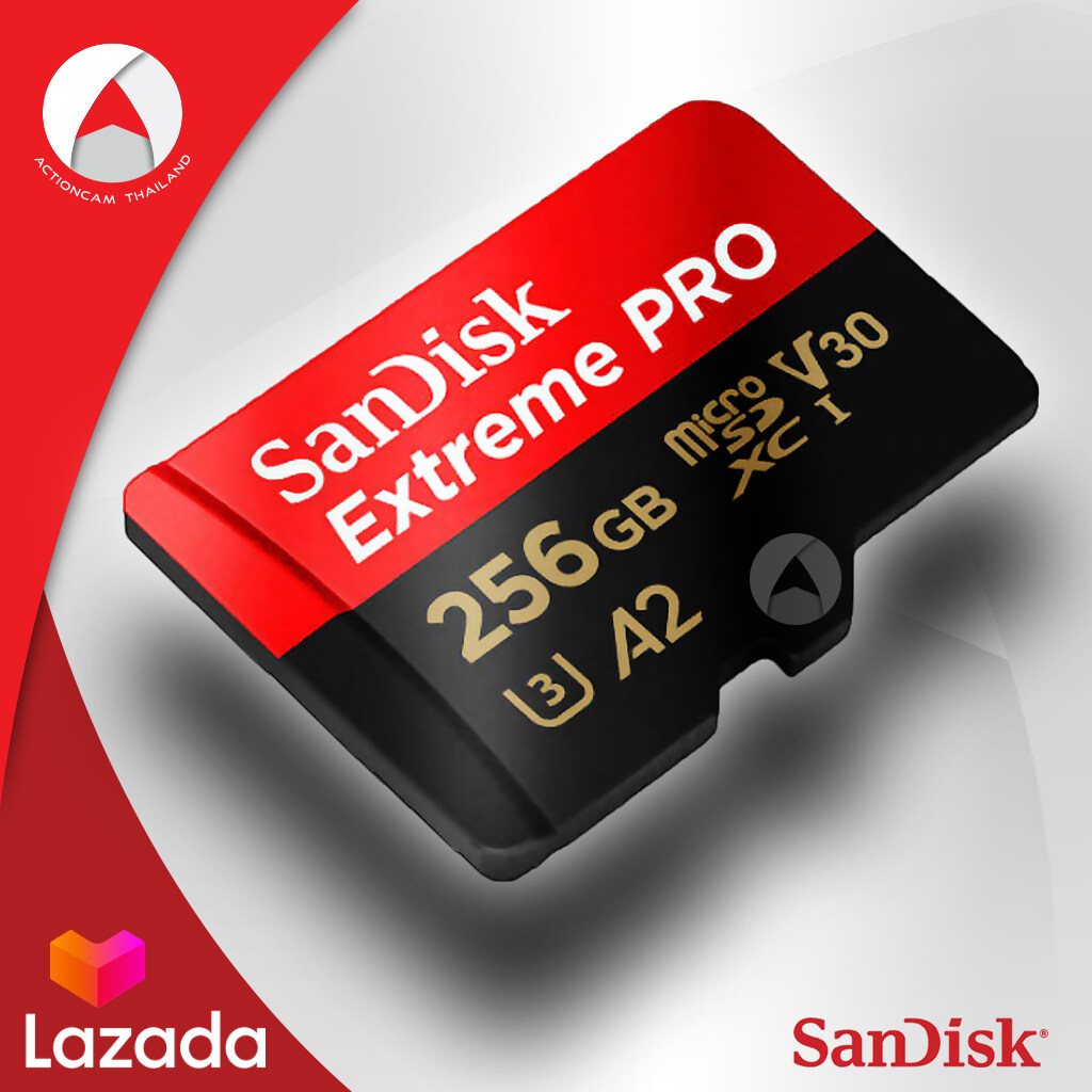 SanDisk Extreme PRO microSDXC Card UHS I V30 U3 A2 256GB Up to 170MBs 90MBs ประกัน Synnex SDSQXCZ 256G GN6MA ใส่ แท็บเล็ต โทรศัพท์ มือถือ สมาร์ทโฟน Andriod Samsung Huawei OPPO Action Camera  สีแดงดำ