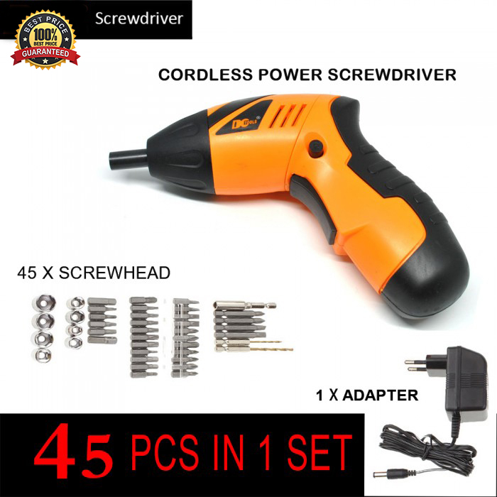 Hot item Cordless Screwdriver ชุดสว่านเจาะไฟฟ้าไร้สายมัลติฟังก์ชั่น DC 4.8V พร้อมเครื่องมืออุปกรณ์รวม 45 ชิ้น