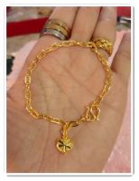 สร้อยข้อมือชุปทองแท้ 24K  เคลือบแก้ว ลายห่วงโซ่ฝรั่ง นน. 1 สลึง